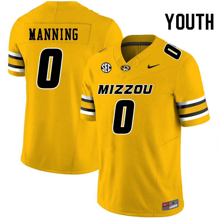 Youth #0 Joshua Manning Missouri Tigers College Football Jerseys Stitched-Gold